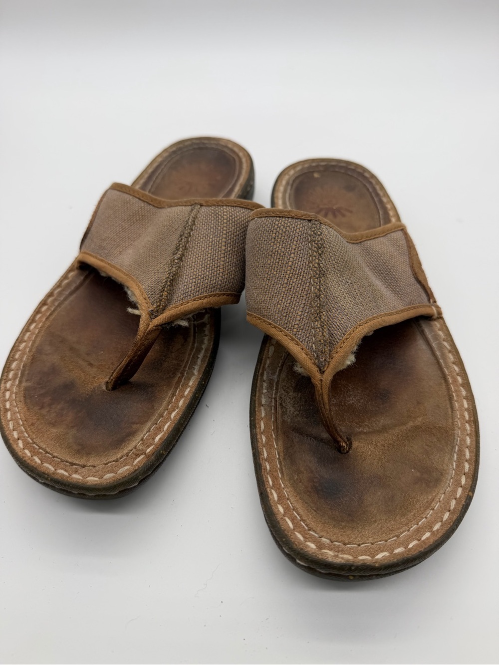 UGG Men's Brown Canvas & Leather Thong Sandals